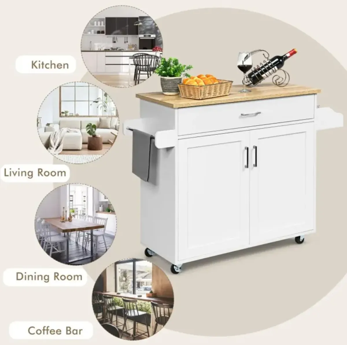 Hivvago Rolling Kitchen Island Cart with Towel and Spice Rack