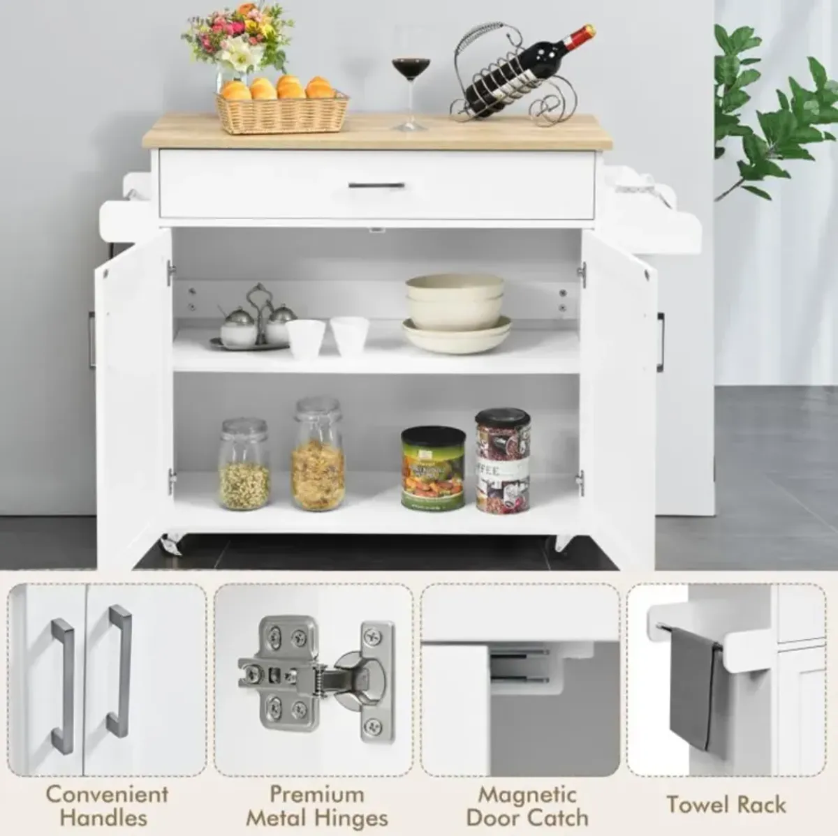 Hivvago Rolling Kitchen Island Cart with Towel and Spice Rack