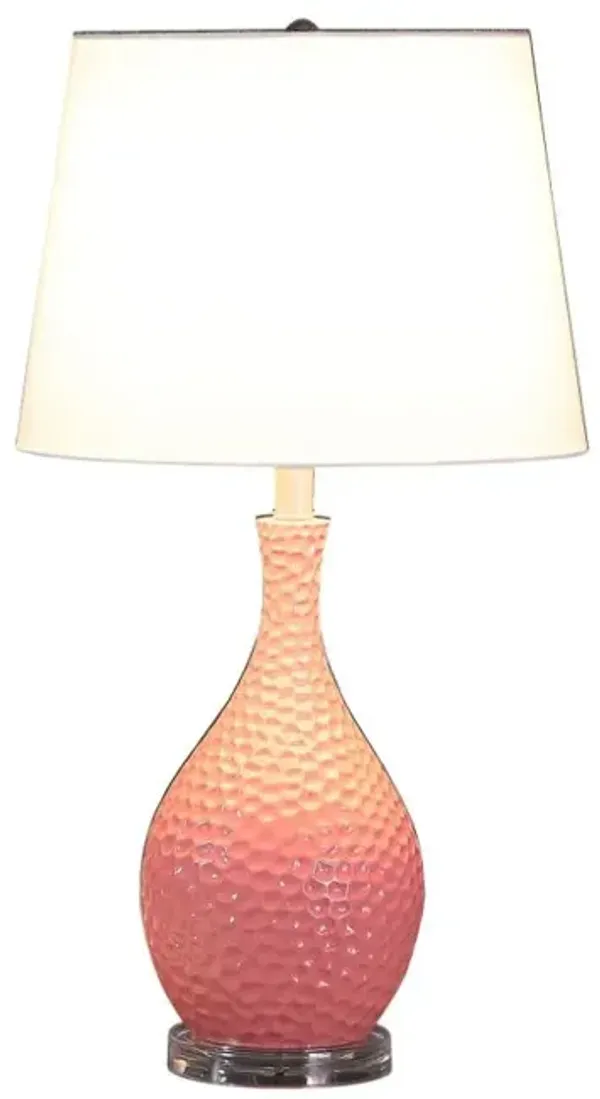 Hivvago 28" Pink Hammered Urn Table Lamp With White Tapered Drum Shade