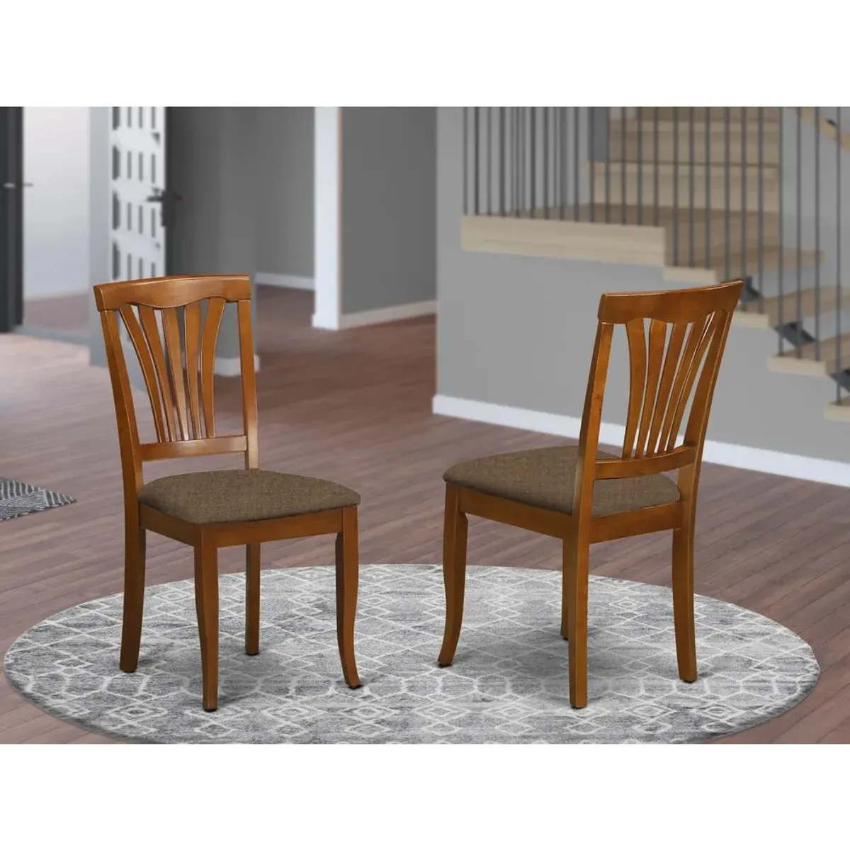 AVC-SBR-C Avon Chair for dining room with Linen Fabric Seat - Saddle Brow Finish