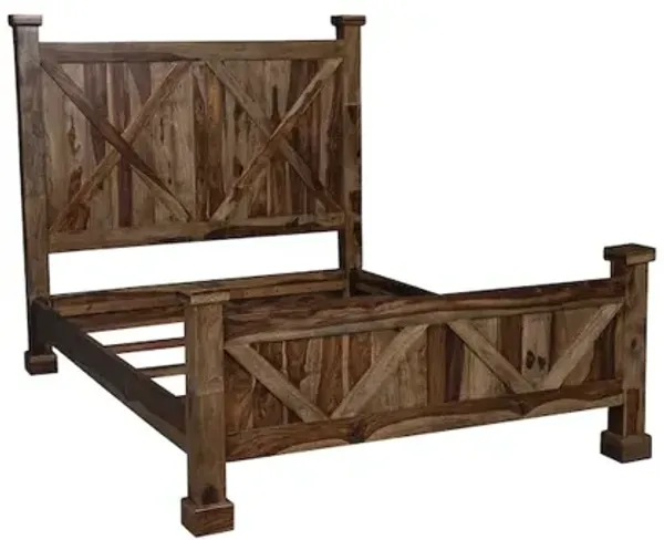 Porter Designs Crossroads Solid Sheesham Wood Queen Bed, Brown