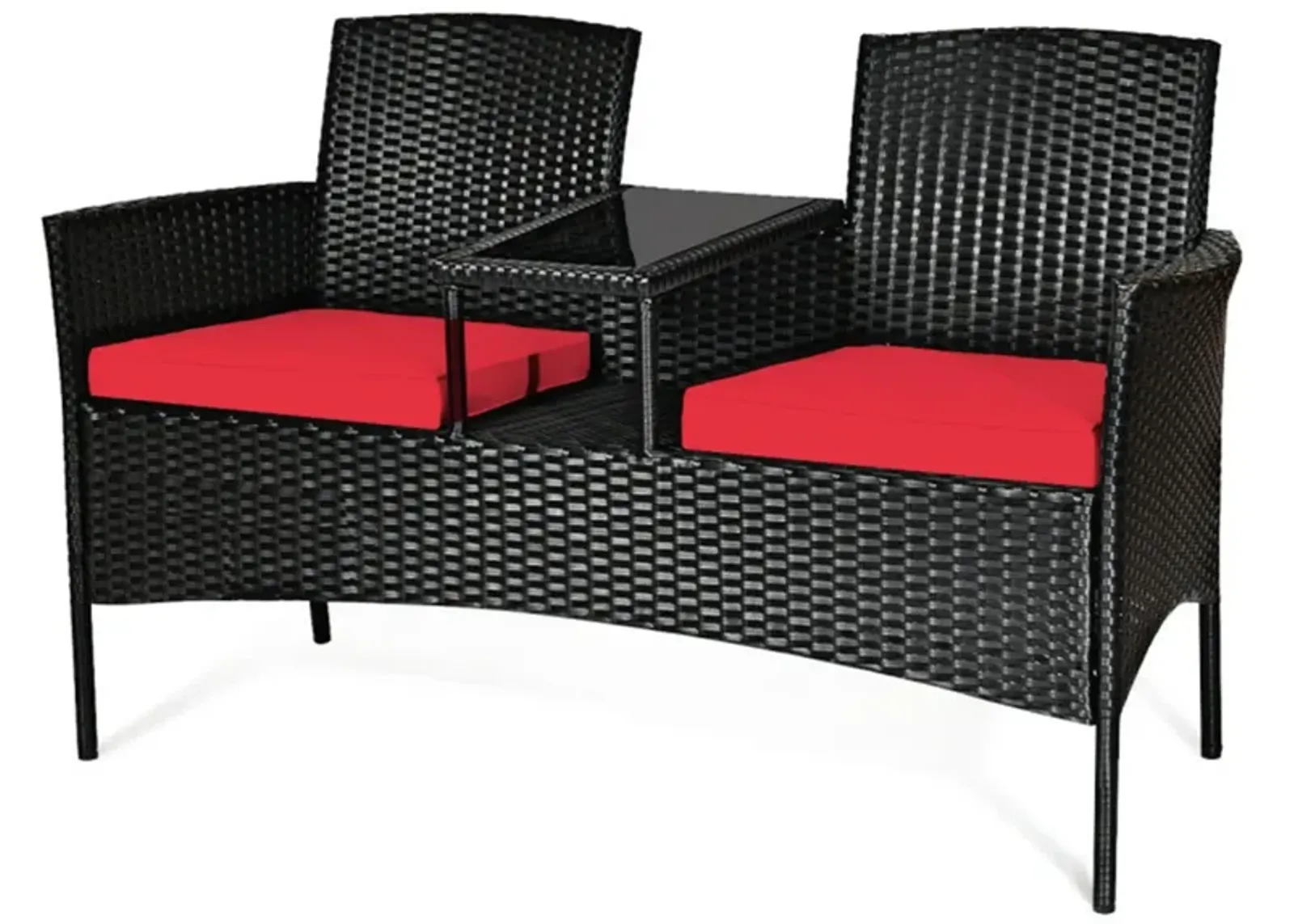 Wicker Patio Conversation Furniture Set with Removable Cushions and Table