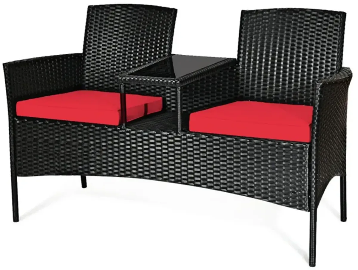 Wicker Patio Conversation Furniture Set with Removable Cushions and Table