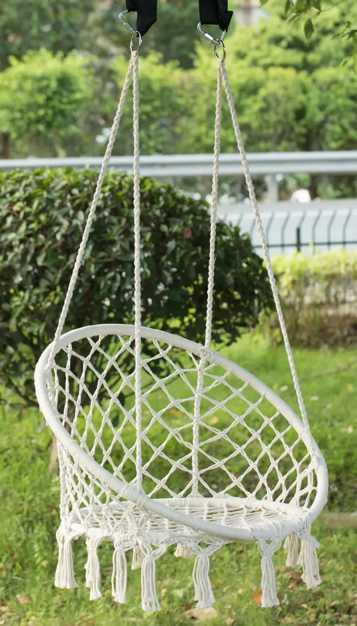 Round Hanging Hammock Cotton Rope Macrame Swing Chair for Indoor and Outdoor