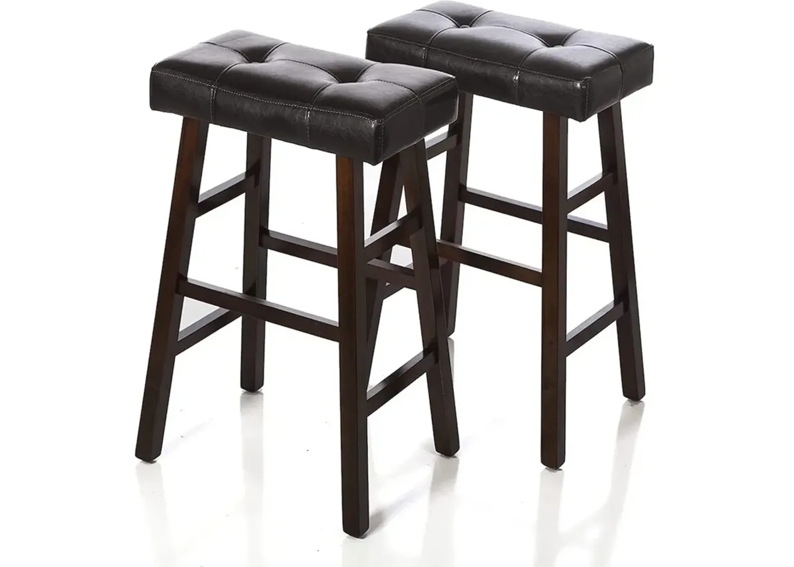 Legacy Decor Bar Height Stools Espresso Wood Tufted Faux Leather Finish