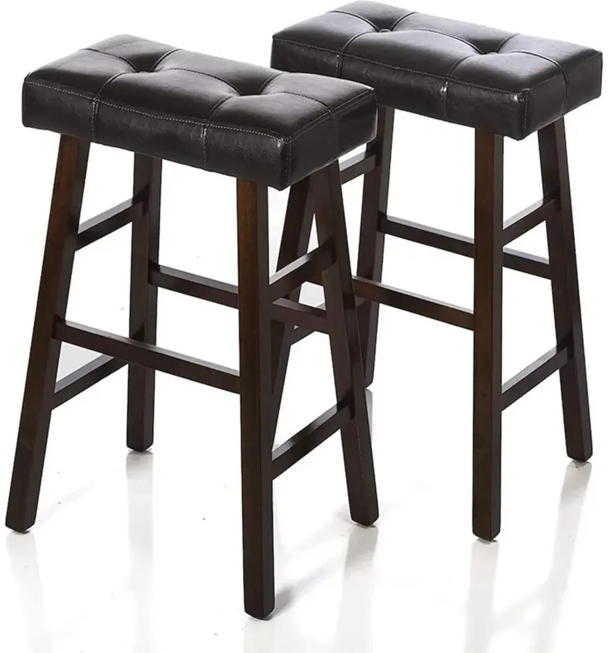 Legacy Decor Bar Height Stools Espresso Wood Tufted Faux Leather Finish