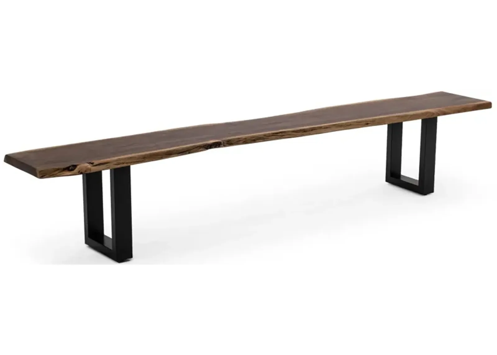 Cid Xue 102 Inch Dining Bench, Brown Live Edge Rectangular Top, Black Metal - Benzara