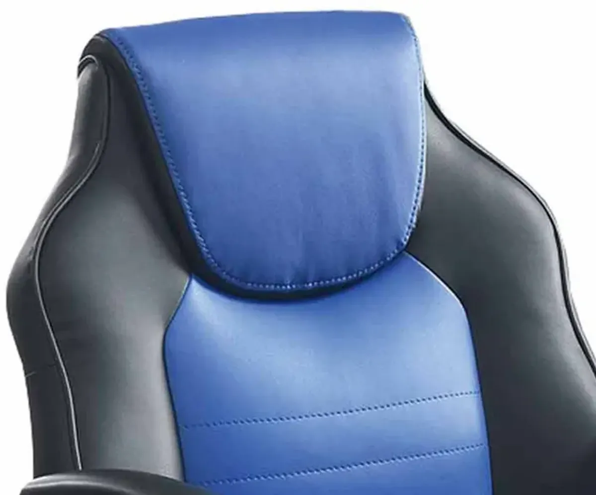 Rue 27 Inch Ergonomic Office Chair, Faux Leather Swivel Seat, Black, Blue-Benzara