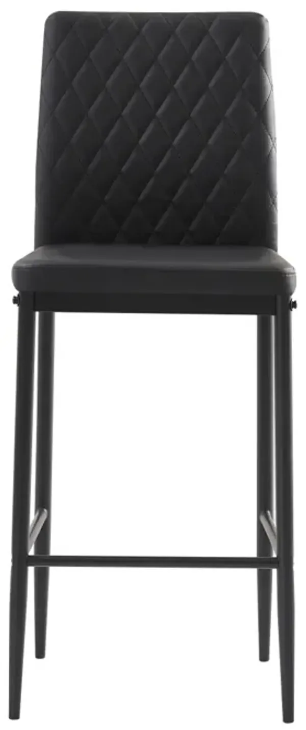 2-piece set bar chair in black leather, metal pipe