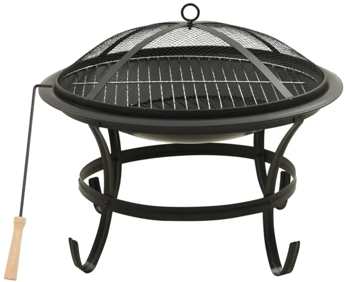 vidaXL 2-in-1 Fire Pit and BBQ with Poker 22"x22"x19.3" Steel