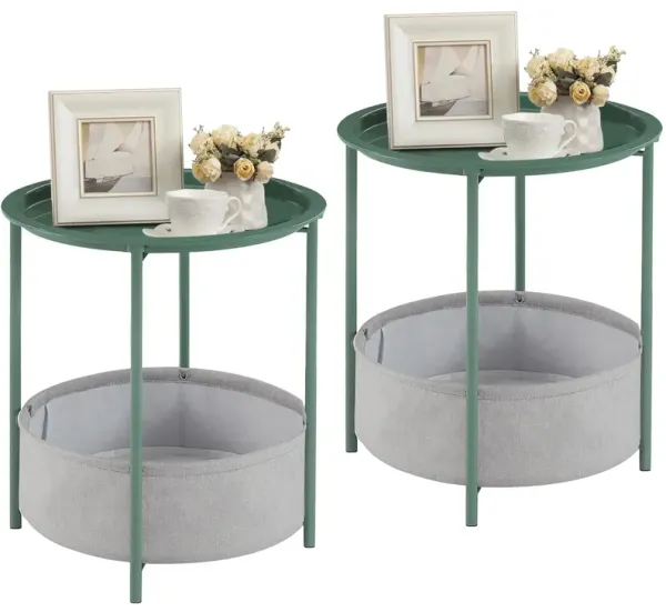 VECELO Round Side/End Table with Fabric Storage Basket