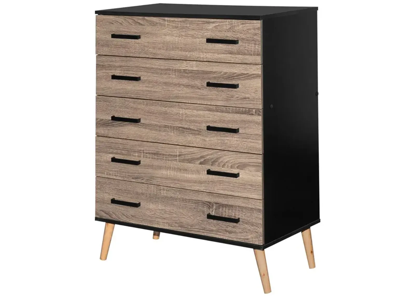 Better Home Products Eli Mid-Century Modern 5 Drawer Chest in Black & Sonoma Oak