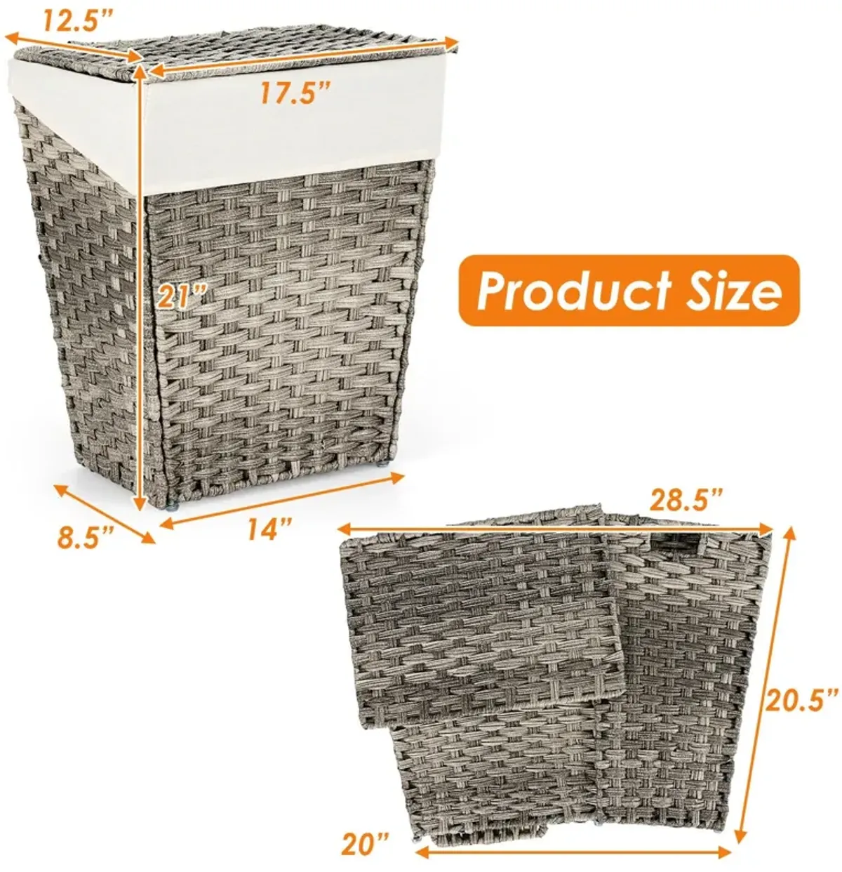 Foldable Handwoven Laundry Hamper with Removable Liner