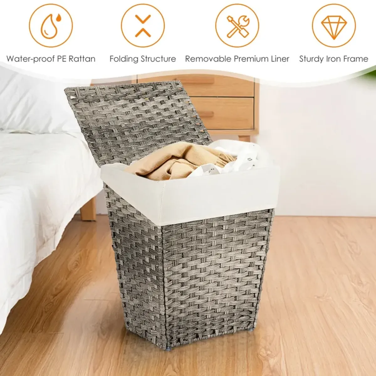 Foldable Handwoven Laundry Hamper with Removable Liner