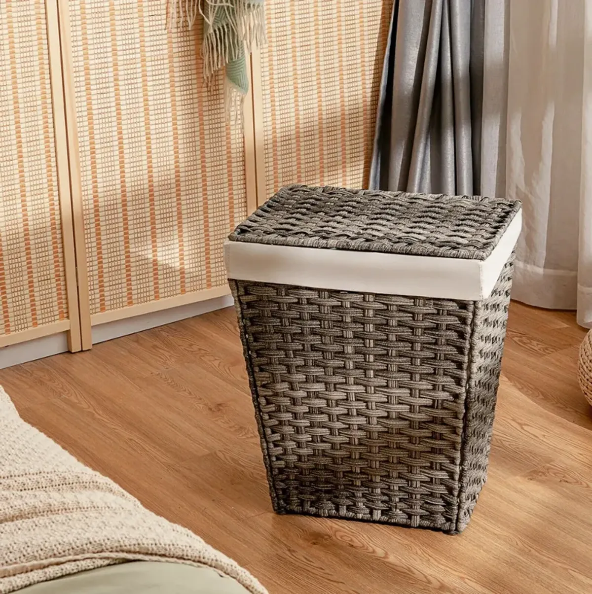 Foldable Handwoven Laundry Hamper with Removable Liner