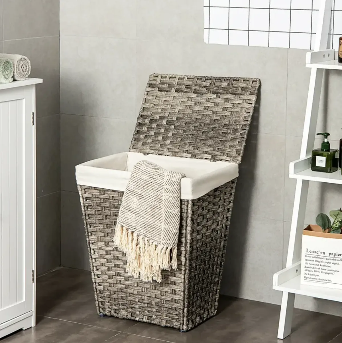 Foldable Handwoven Laundry Hamper with Removable Liner