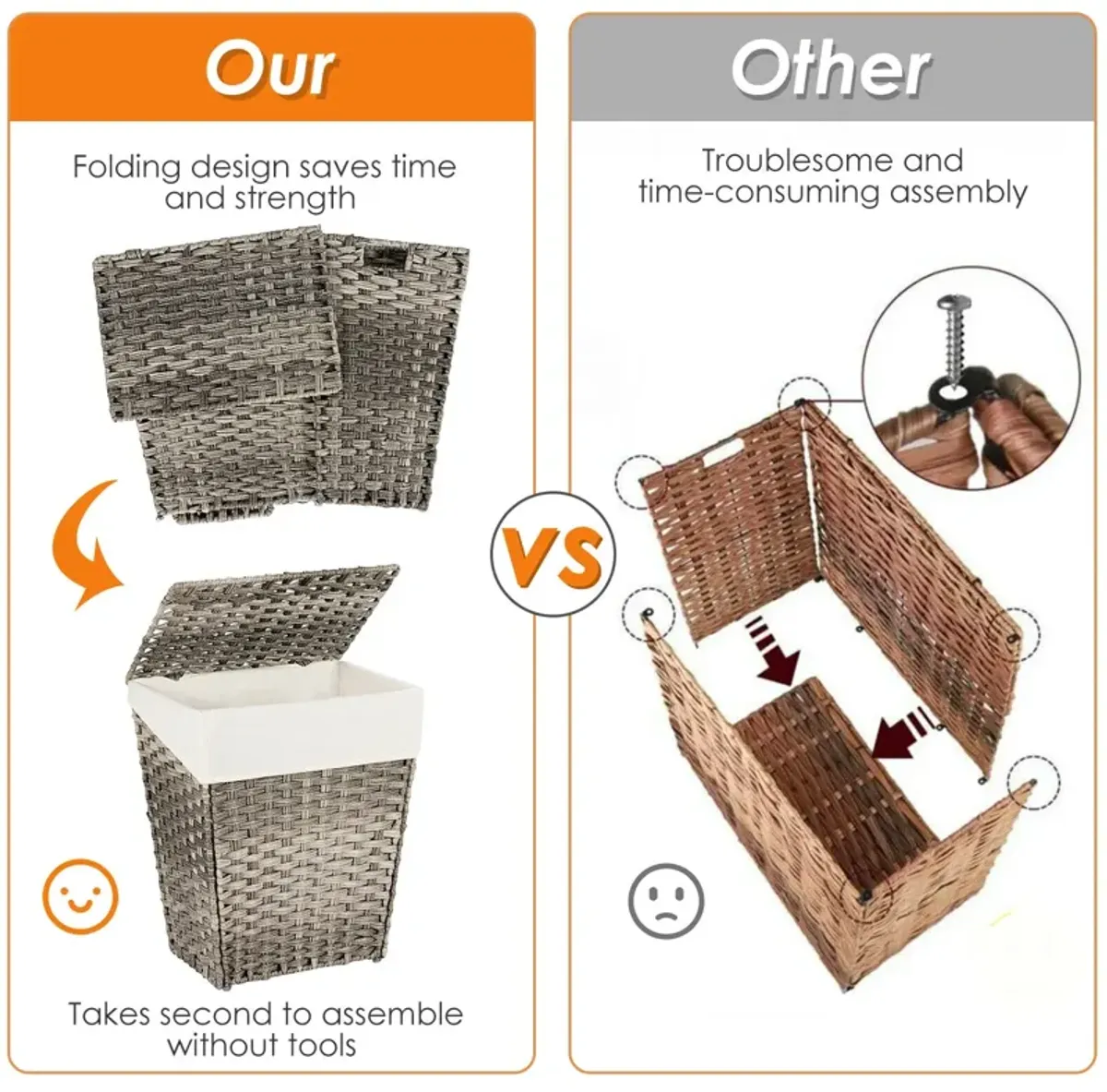 Foldable Handwoven Laundry Hamper with Removable Liner