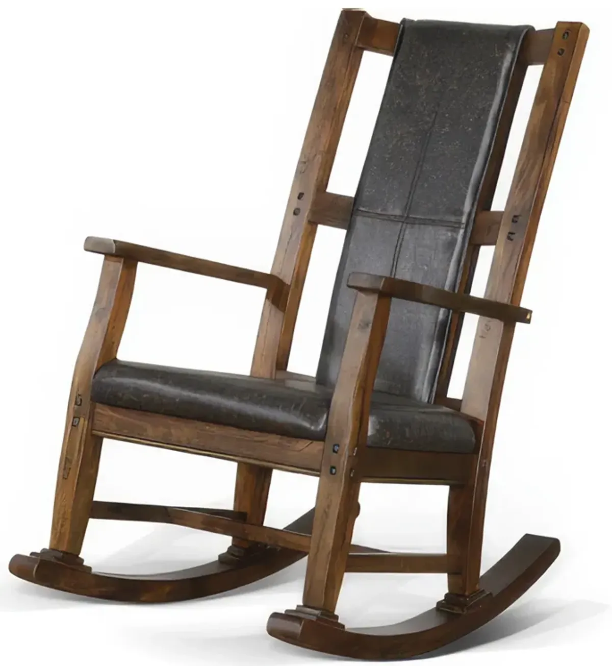 Jenne Rocking Chair, Faux Leather Seat and Back, Antique Dark Brown - Benzara