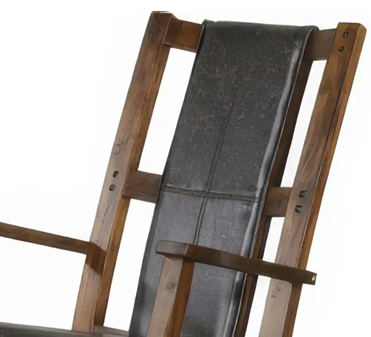 Jenne Rocking Chair, Faux Leather Seat and Back, Antique Dark Brown - Benzara