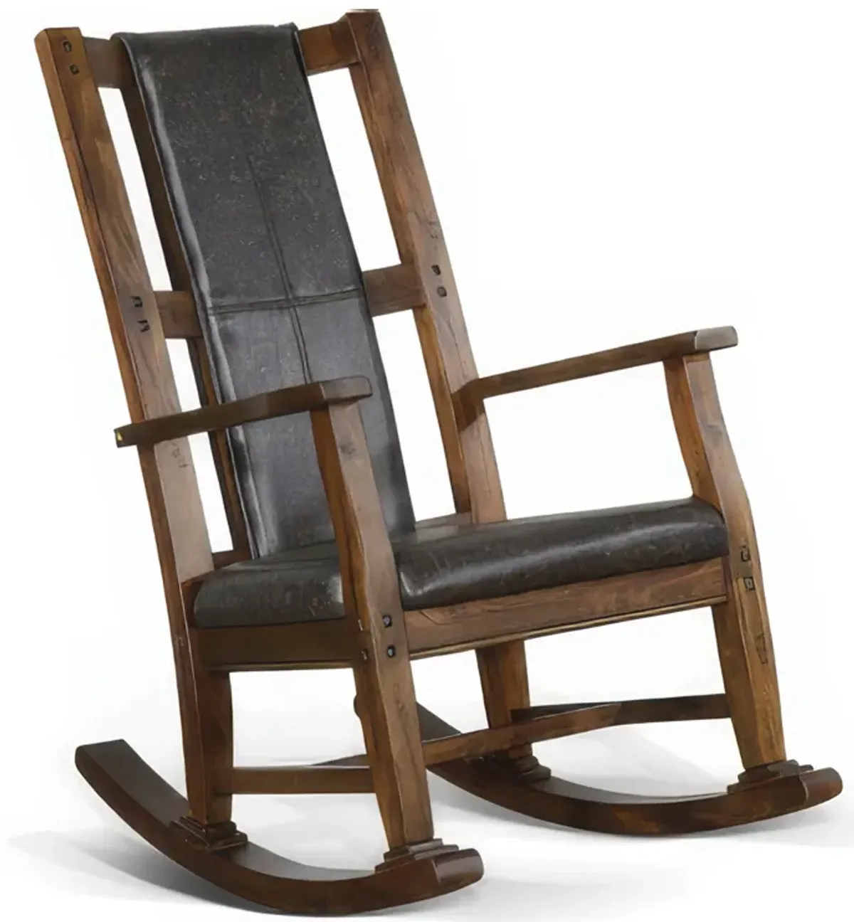 Jenne Rocking Chair, Faux Leather Seat and Back, Antique Dark Brown - Benzara