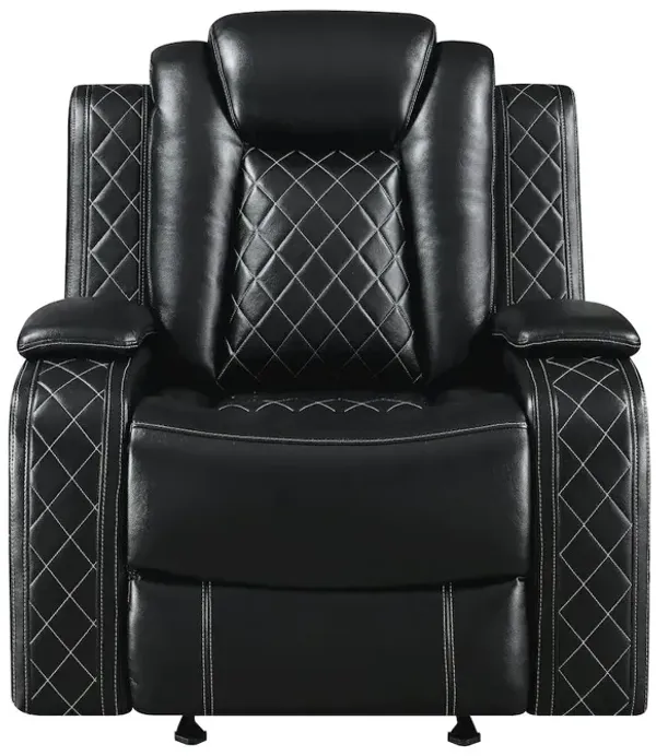 New Classic Furniture Orion II Faux Leather Power Glider Recliner, Black