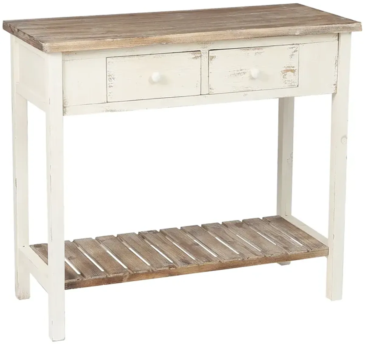 LuxenHome Distressed  and Wood 2-Drawer 1-Shelf Console and Entry Table