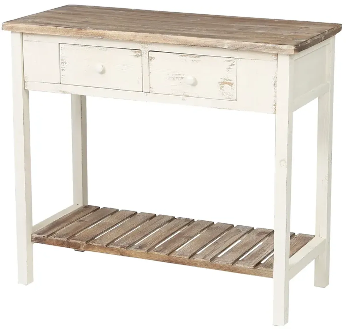 LuxenHome Distressed  and Wood 2-Drawer 1-Shelf Console and Entry Table