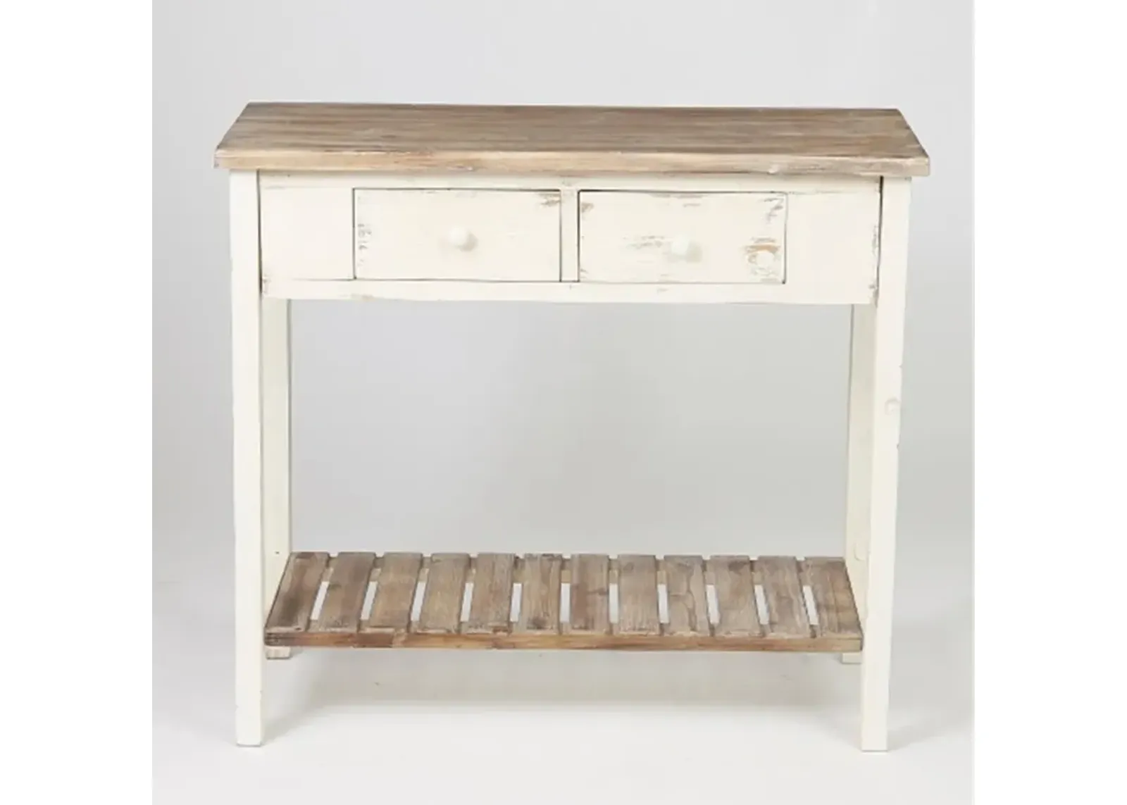 LuxenHome Distressed  and Wood 2-Drawer 1-Shelf Console and Entry Table