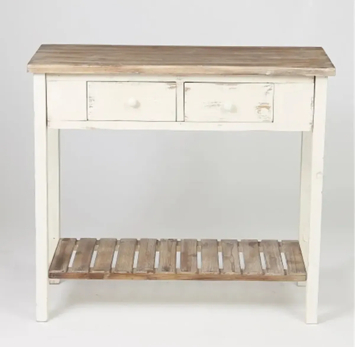 LuxenHome Distressed  and Wood 2-Drawer 1-Shelf Console and Entry Table