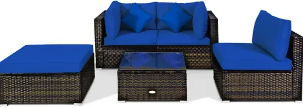 5 Pcs Outdoor Patio Rattan Furniture Set Sectional Conversation with Cushions