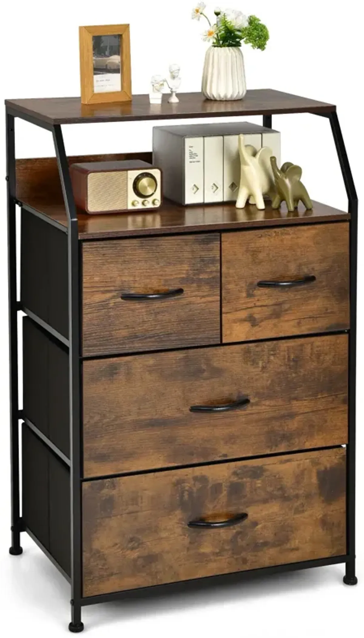 Freestanding Cabinet Dresser with Wooden Top Shelves