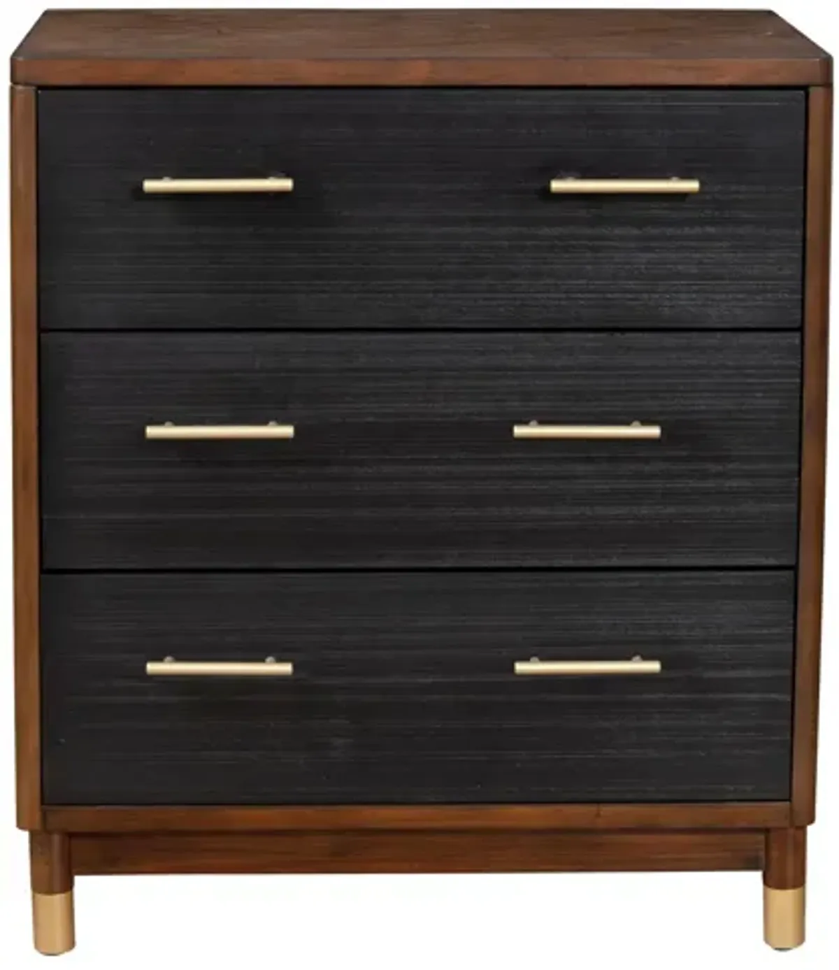 Chest with 3 Drawers and Round Legs, Brown and Black-Benzara