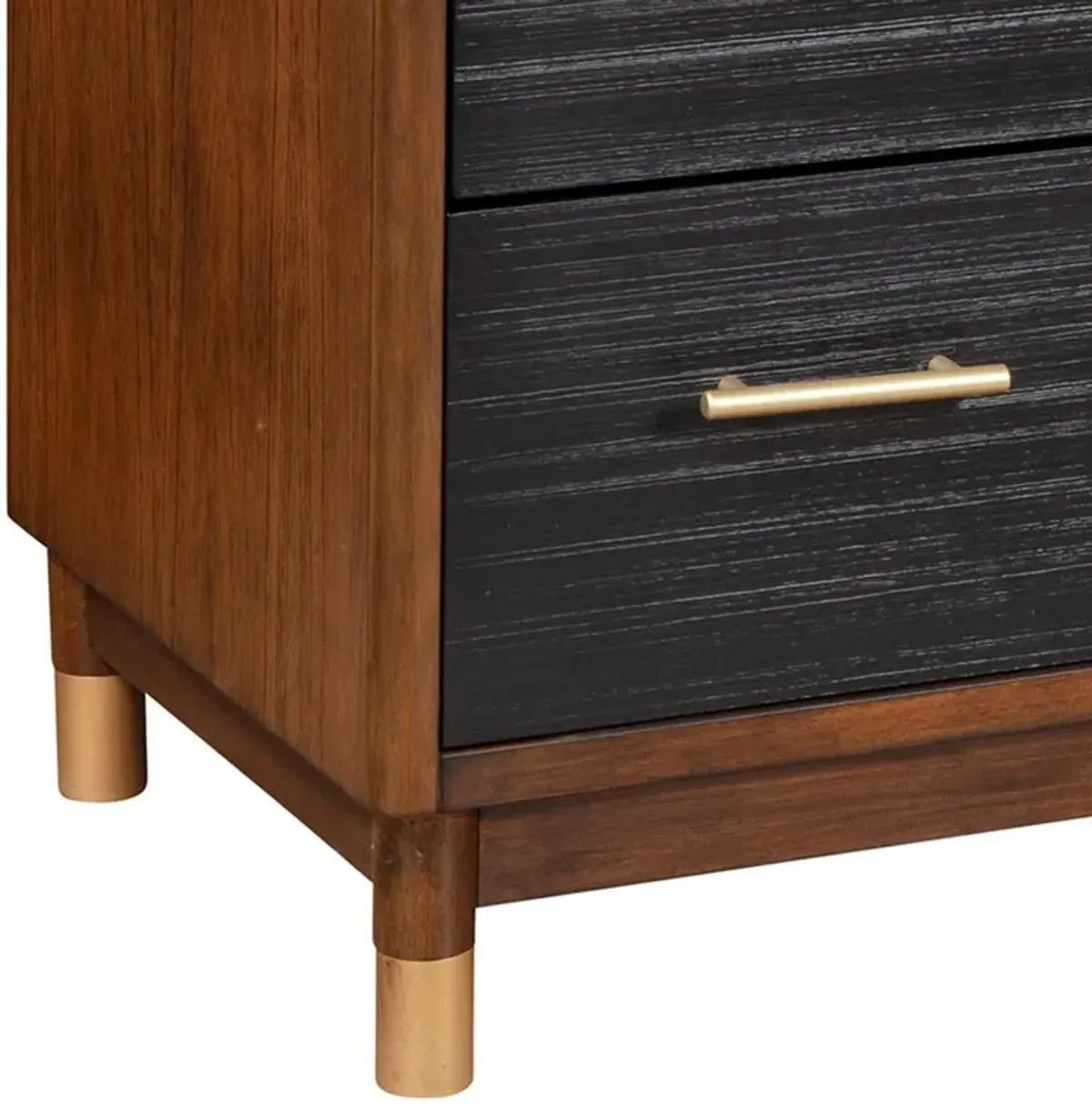 Chest with 3 Drawers and Round Legs, Brown and Black-Benzara