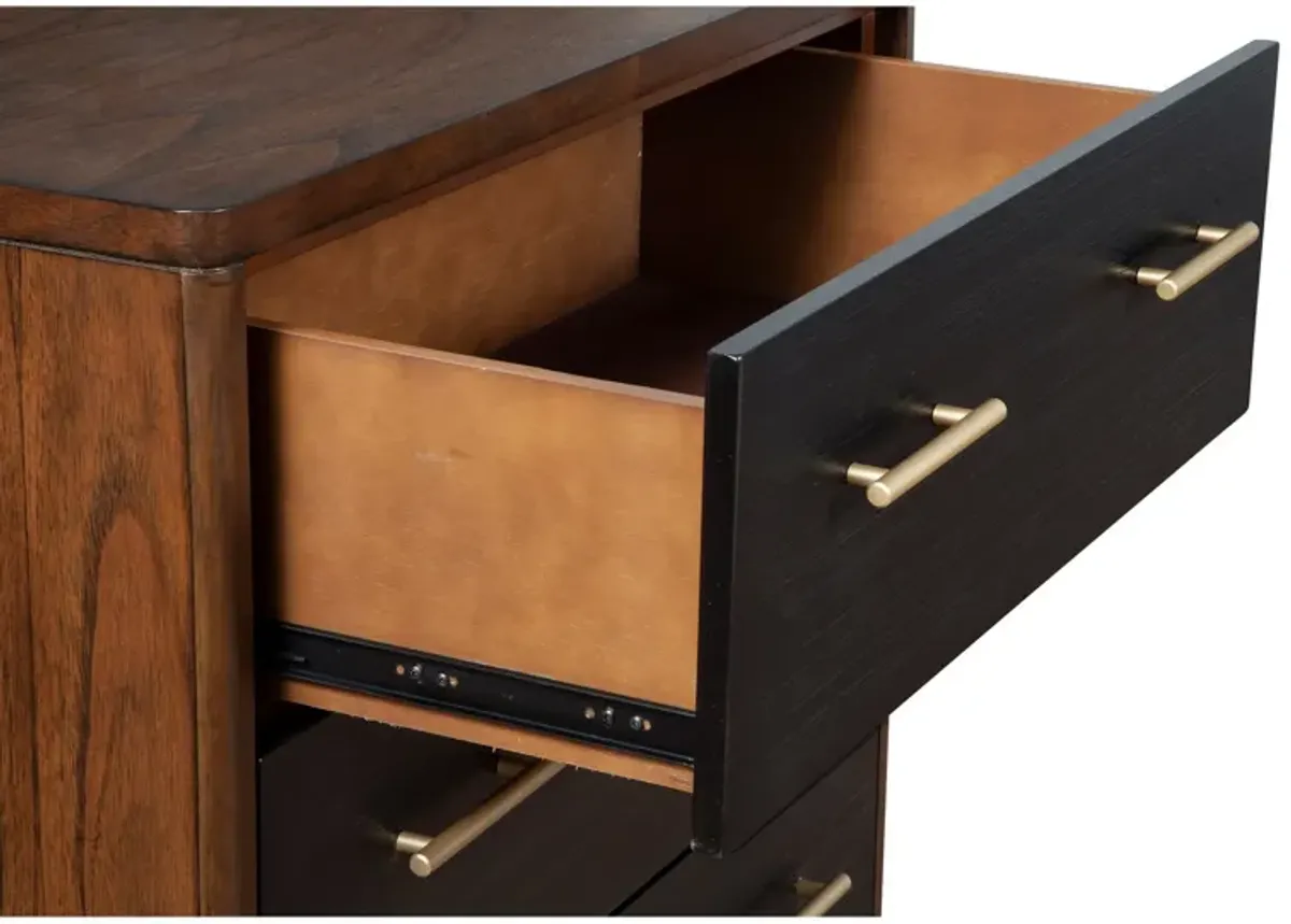 Chest with 3 Drawers and Round Legs, Brown and Black-Benzara