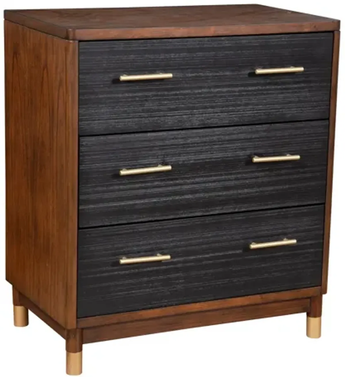 Chest with 3 Drawers and Round Legs, Brown and Black-Benzara