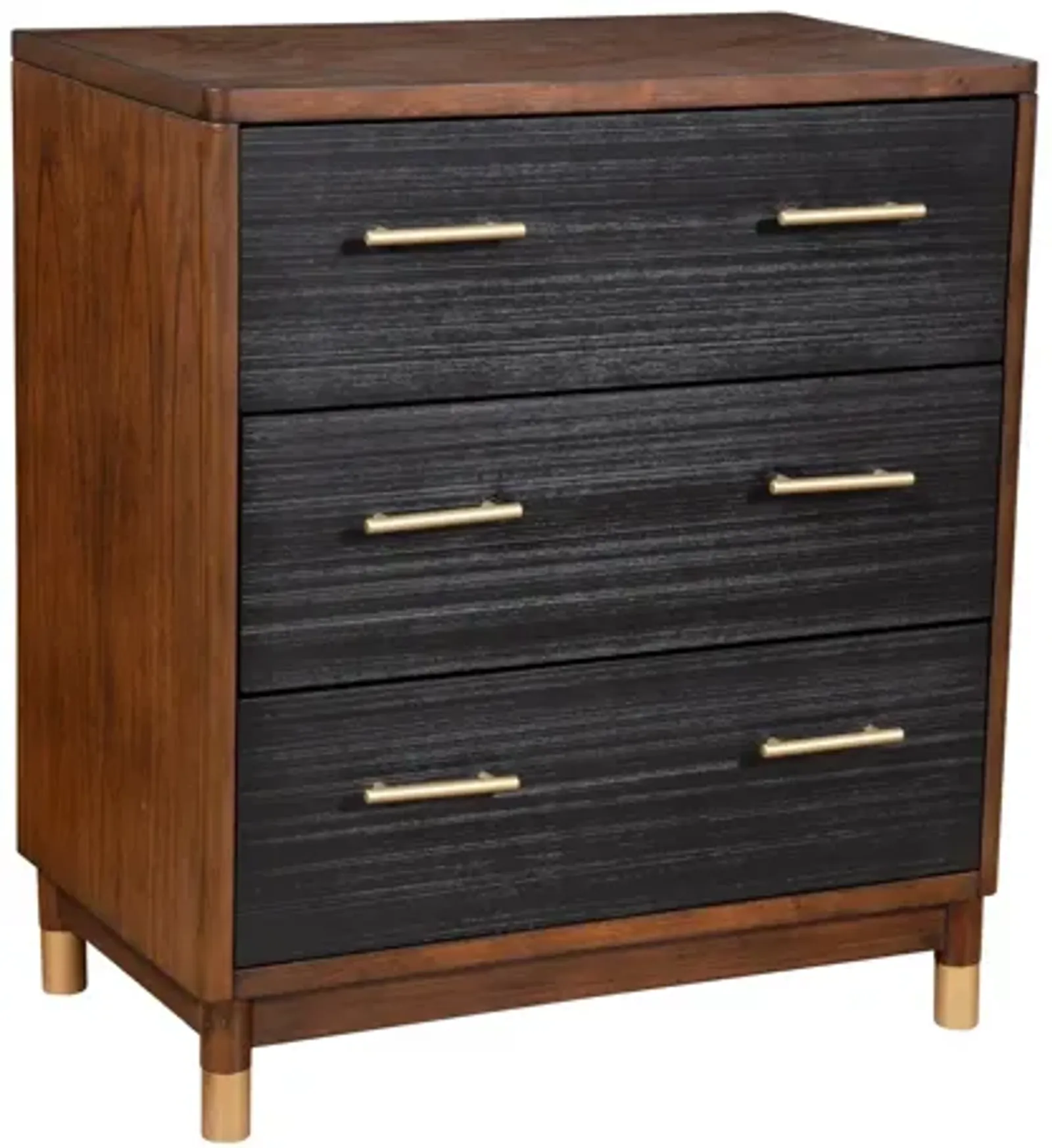 Chest with 3 Drawers and Round Legs, Brown and Black-Benzara