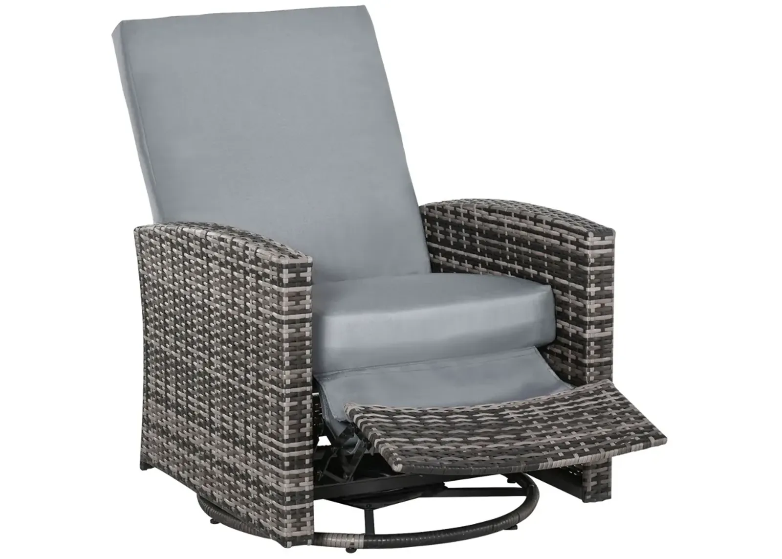 Grey Outdoor Relaxer: Patio Wicker Recliner Swivel Chair with Footrest