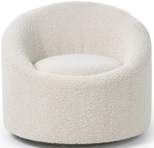 Cid Rony 33 Inch Swivel Accent Chair, Beige Polyester, Wood Base - Benzara