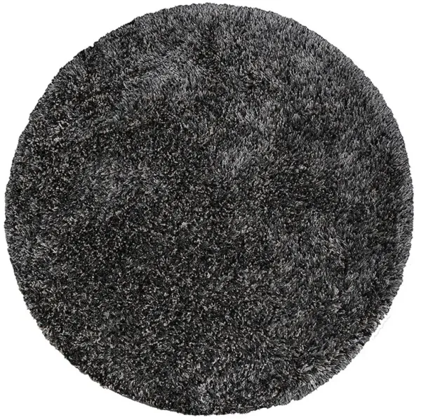 RUGSOTIC CARPETS HAND TUFTED SHAG POLYESTER ECO-FRIENDLY AREA RUGS  - 8'x8', Round, Black Silver, Solid Plain Design, High Pile Thick Handmade Anti Skid Area Rugs for Living Room, Bed Room K00111