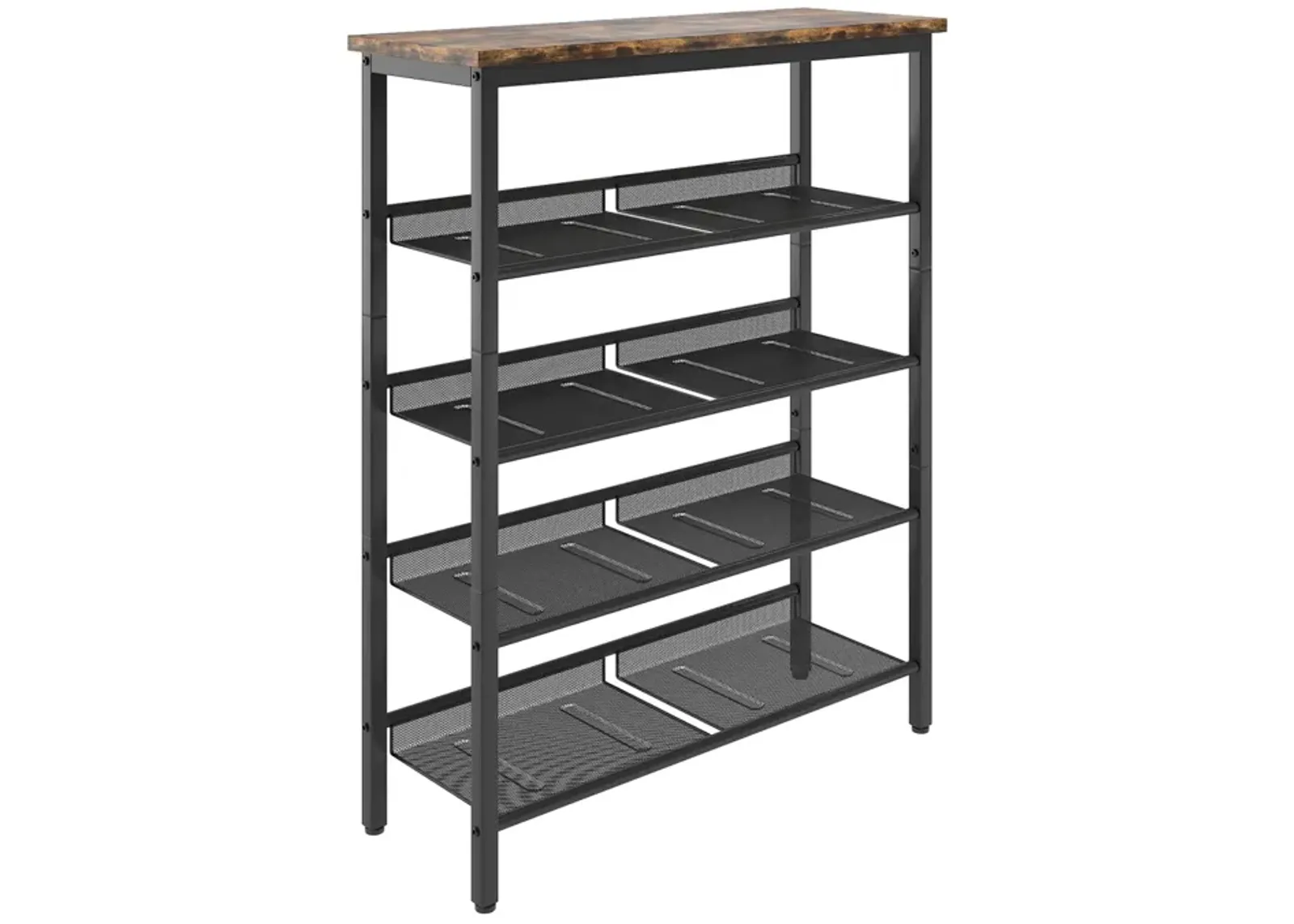 Adjustable 5-Layer Industrial Shoe Rack with Mesh Shelves