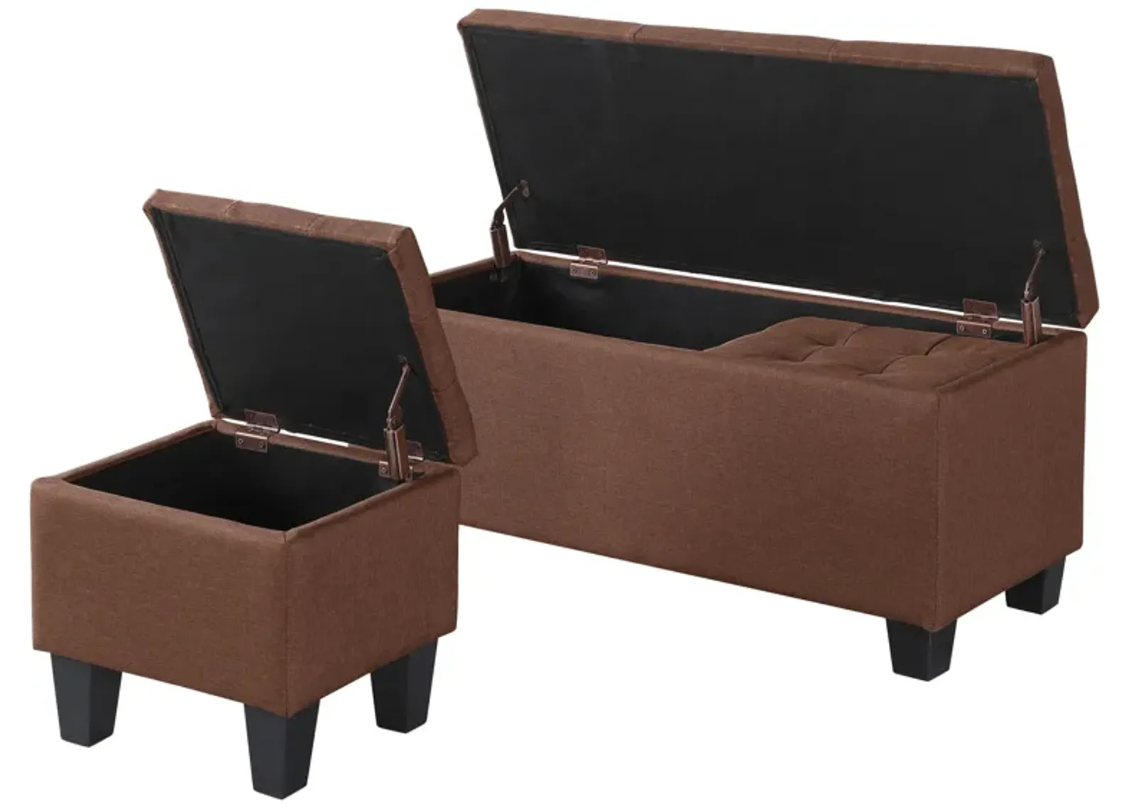 Large Storage Ottoman Bench Set, 3 In 1 Combination Ottoman, Tufted Ottoman Linen Bench