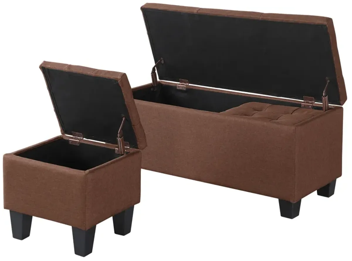 Large Storage Ottoman Bench Set, 3 In 1 Combination Ottoman, Tufted Ottoman Linen Bench