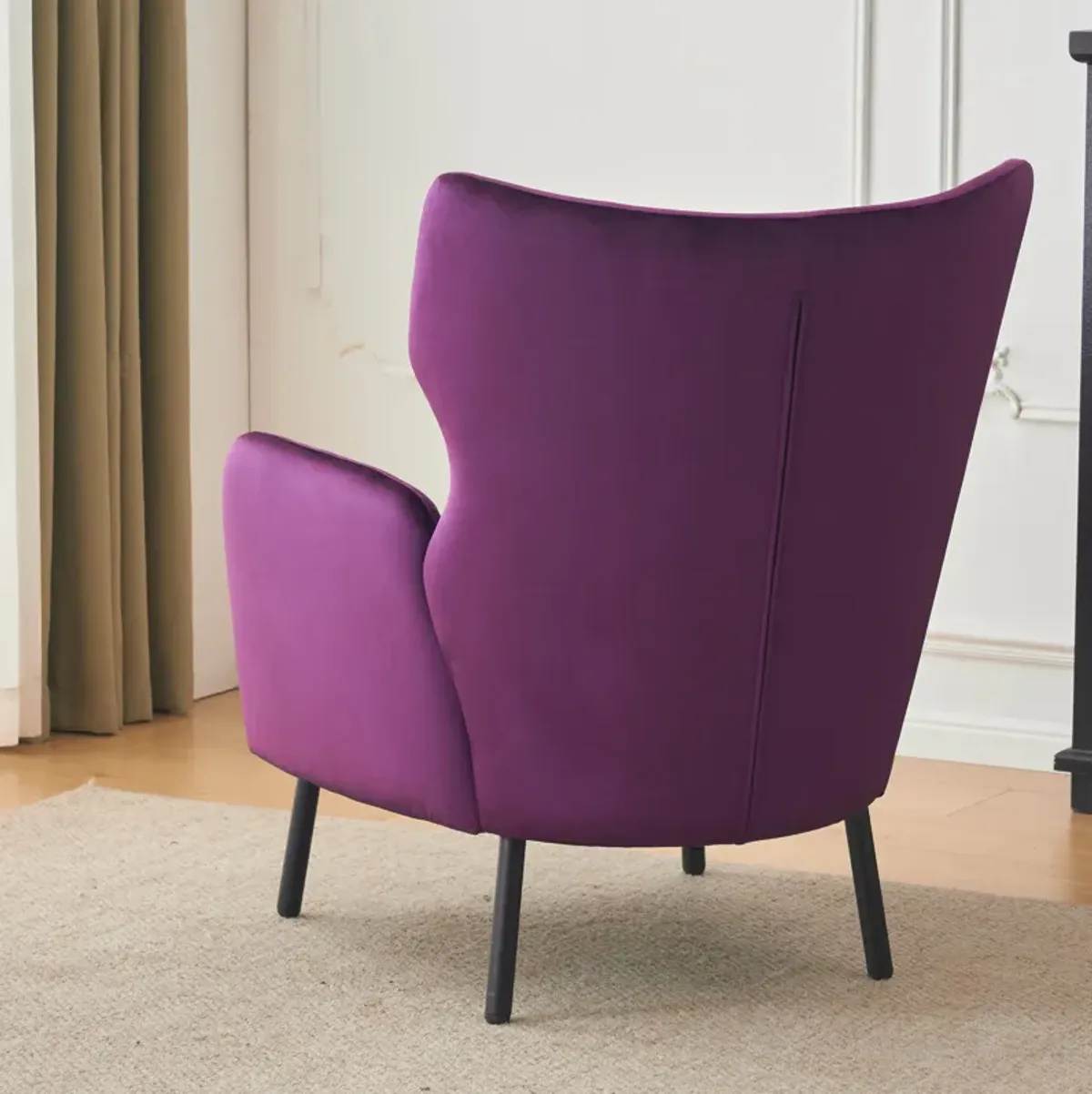 Merax Wing Back Velvet Accent Chair with Metal Legs