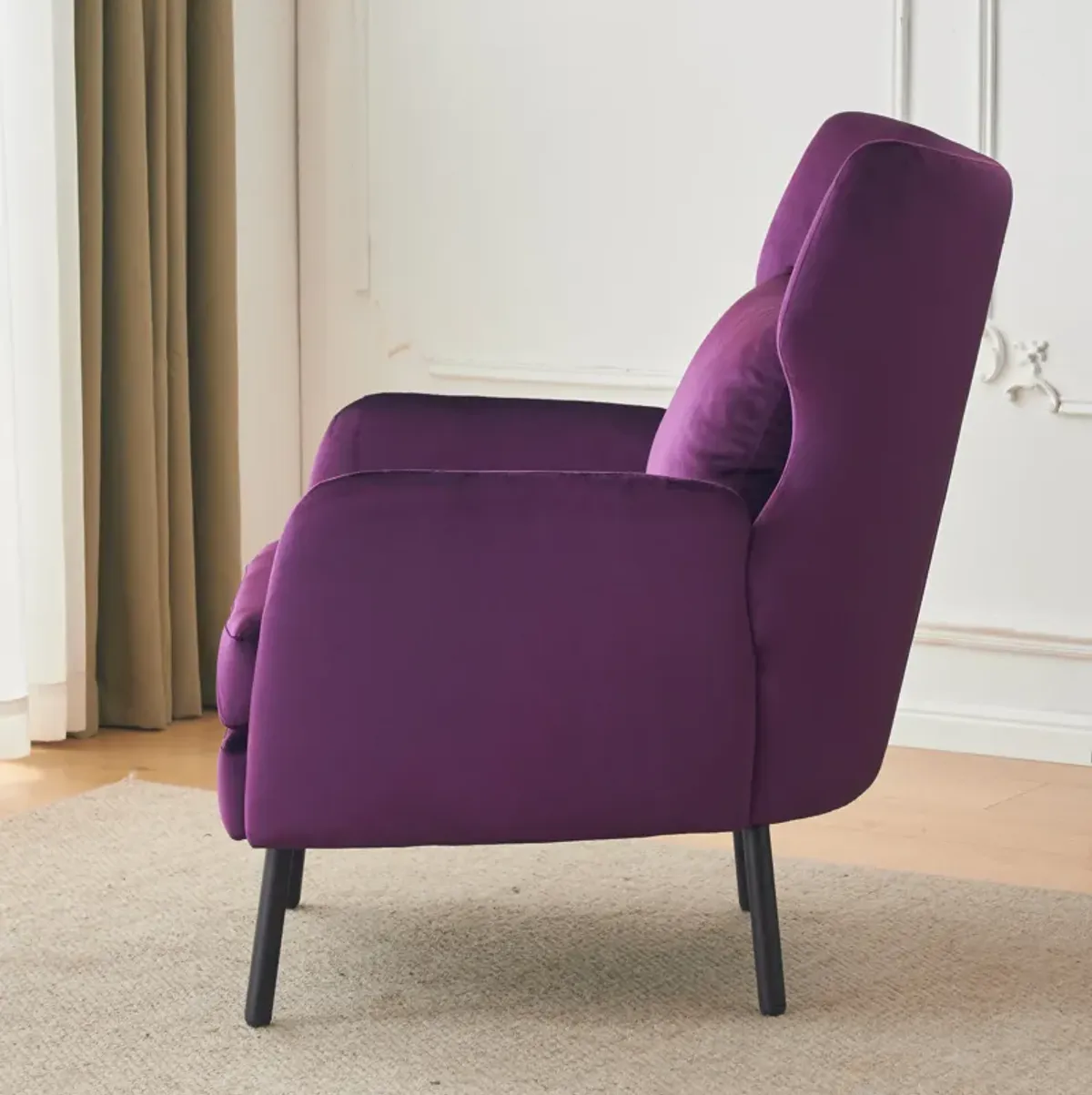 Merax Wing Back Velvet Accent Chair with Metal Legs