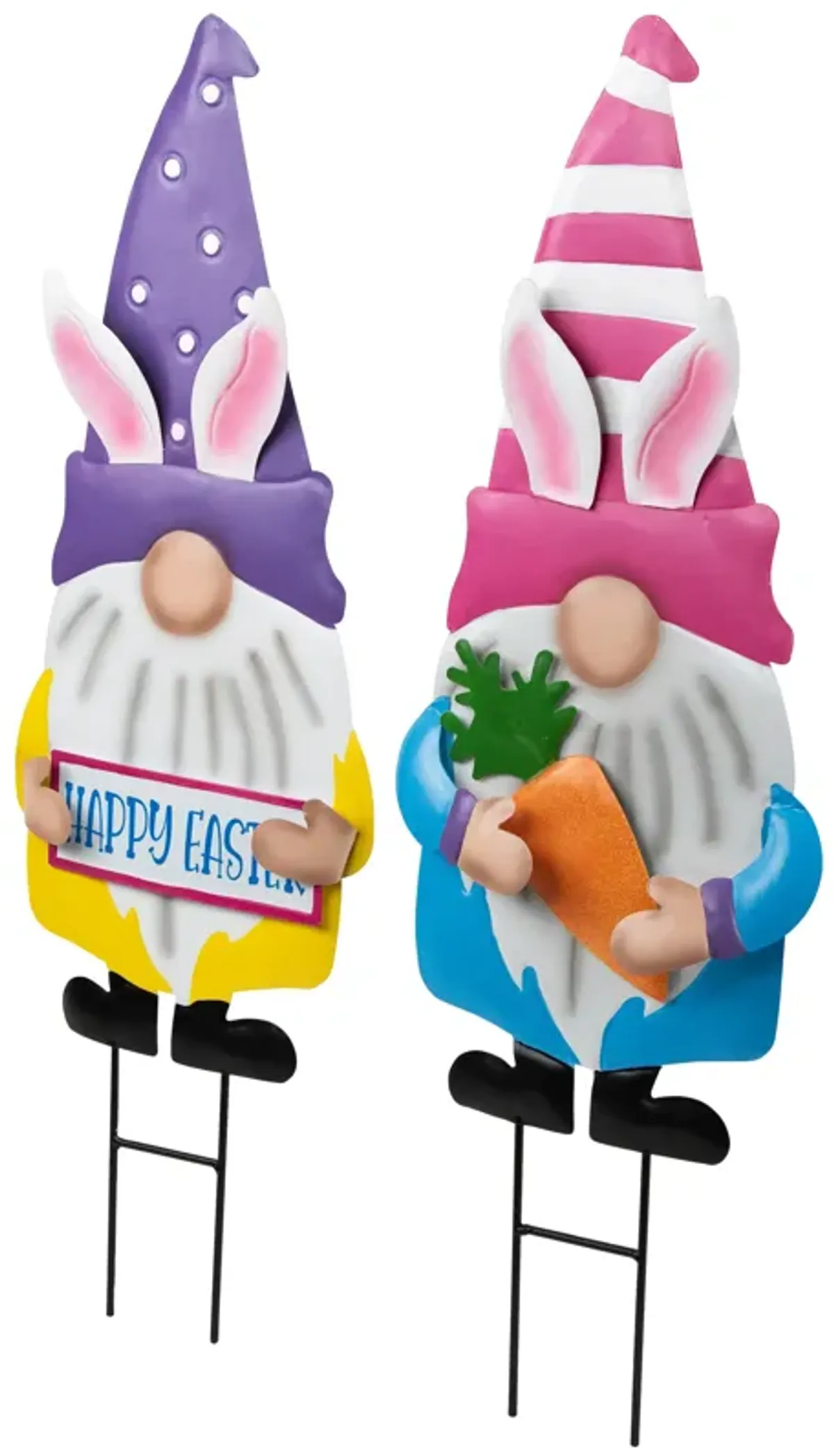 Gnomes with Bunny Ears Easter Outdoor Garden Stakes - 27" - Set of 2