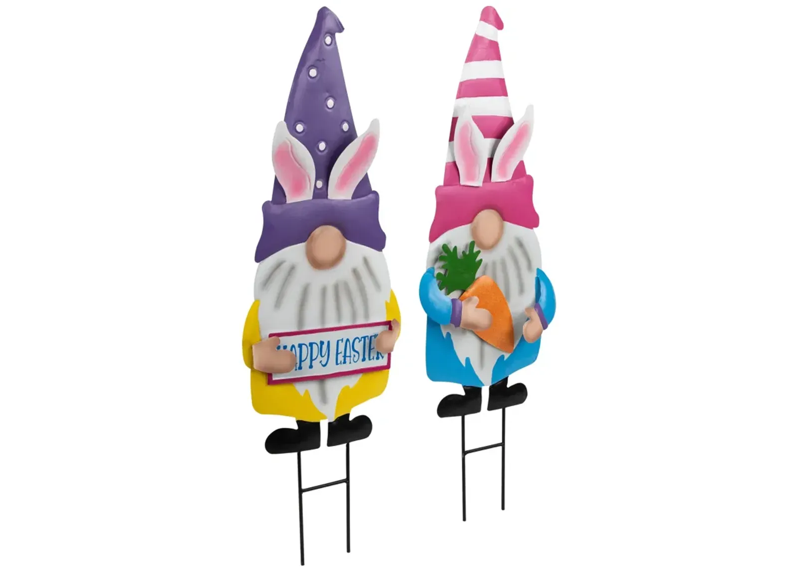 Gnomes with Bunny Ears Easter Outdoor Garden Stakes - 27" - Set of 2