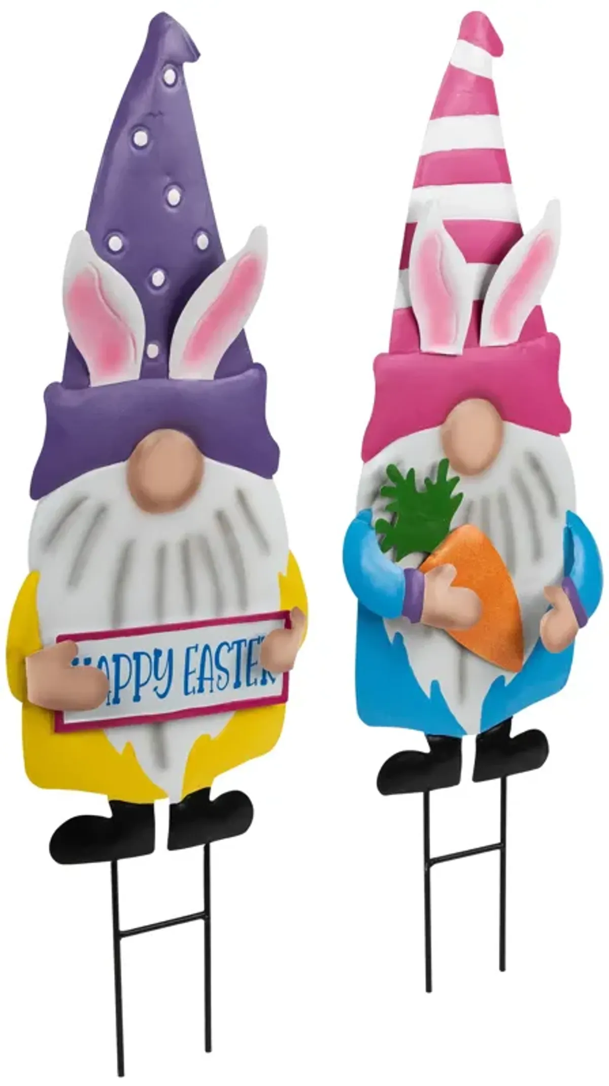 Gnomes with Bunny Ears Easter Outdoor Garden Stakes - 27" - Set of 2