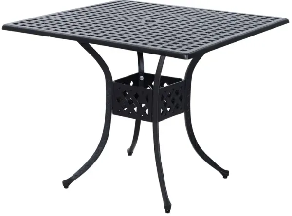 Alfresco Dining Surface: 36" Square Metal Patio Table with Umbrella Hole