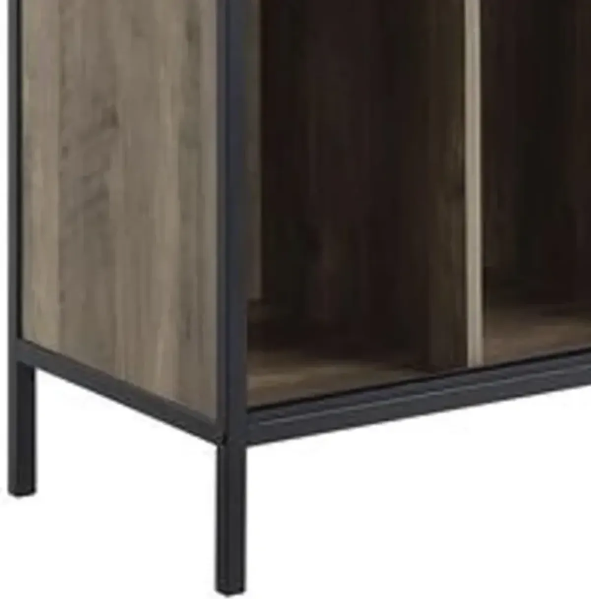 TV Stand with Metal Frame, Rustic Oak Brown and Black-Benzara