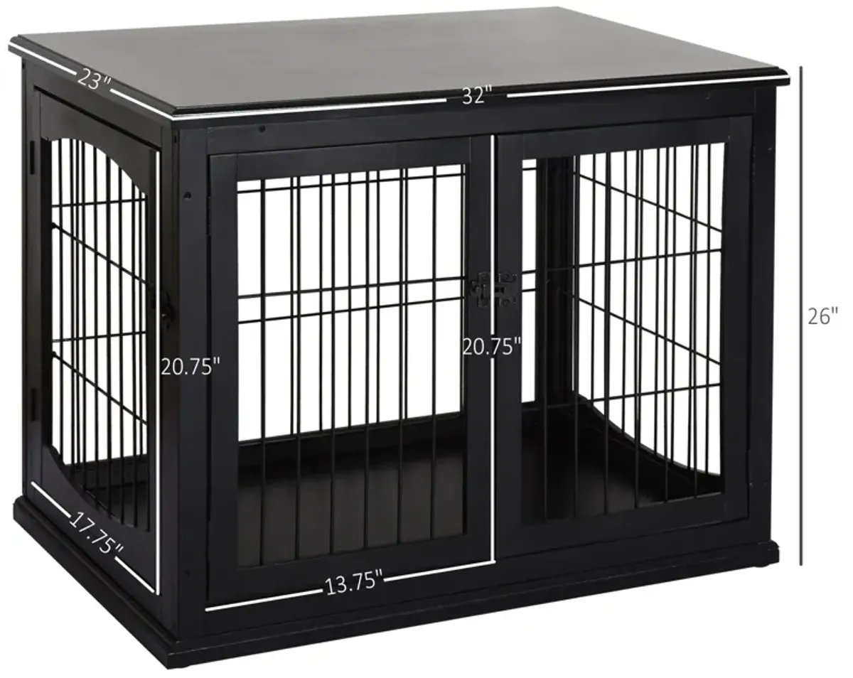 Stylish Black Dog Den: Modern Wooden Crate with Double Doors